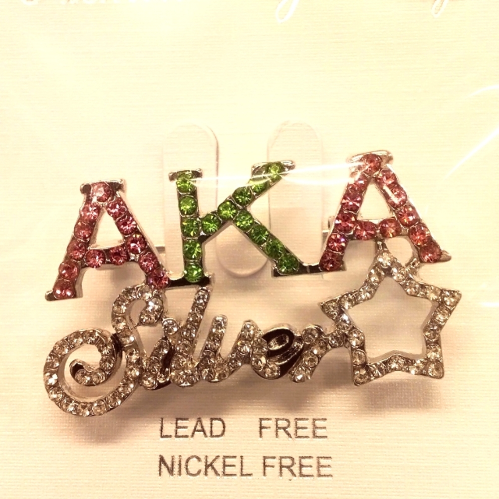Sorority AKA Pink & Green Silver Star Brooch
